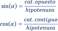Fórmulas para calcular el seno, el coseno y la tangente del ángulo de un triángulo rectángulo a partir de sus lados y problemas resueltos de trigonometría básica aplicando dichas fórmulas. Geometría. Matemáticas. Secundaria.