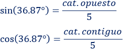 Fórmulas para calcular el seno, el coseno y la tangente del ángulo de un triángulo rectángulo a partir de sus lados y problemas resueltos de trigonometría básica aplicando dichas fórmulas. Geometría. Matemáticas. Secundaria.