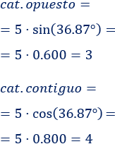 Fórmulas para calcular el seno, el coseno y la tangente del ángulo de un triángulo rectángulo a partir de sus lados y problemas resueltos de trigonometría básica aplicando dichas fórmulas. Geometría. Matemáticas. Secundaria.